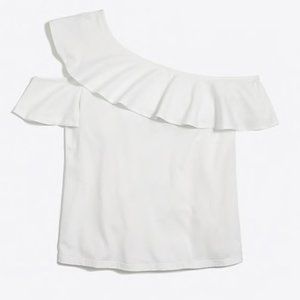 COPY - NWT J. Crew Factory White One Sleeve Off Shoulder Ruffle Top Women XL